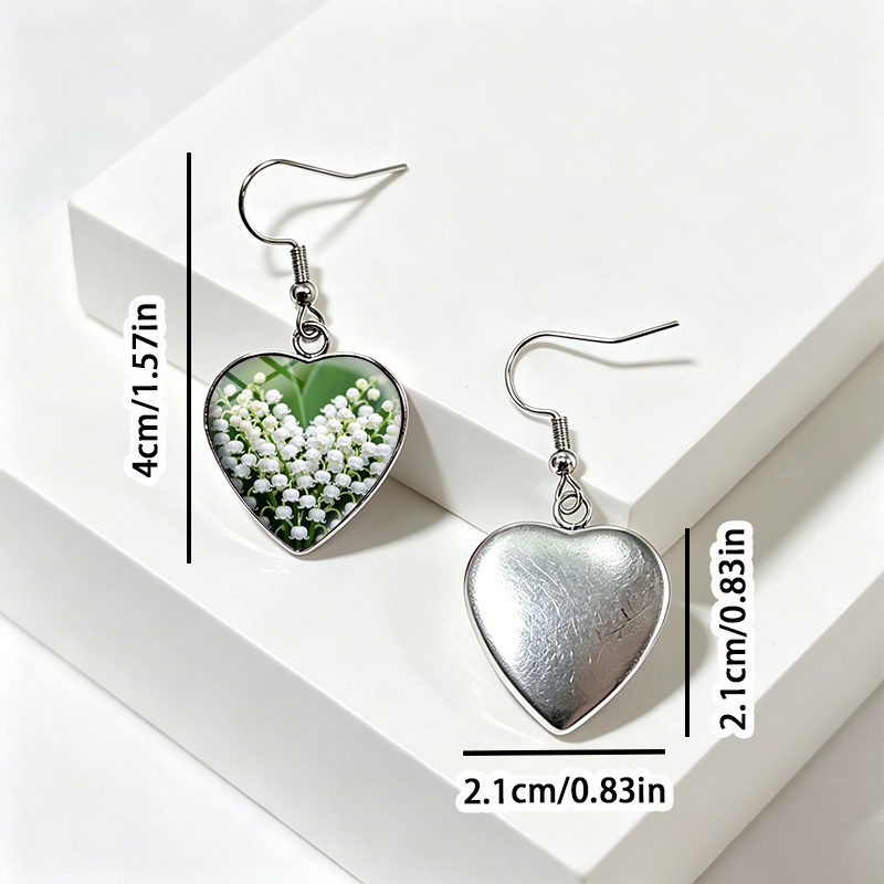 Fresh White Lily of the Valley Heart Shape Dangle Earrings